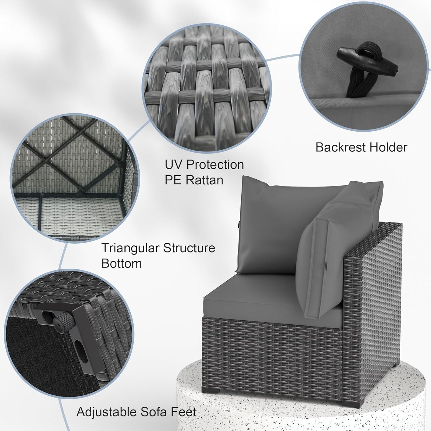7PCS Outdoor Sectional PE Rattan Patio Conversation Set w/ Table for Balcony