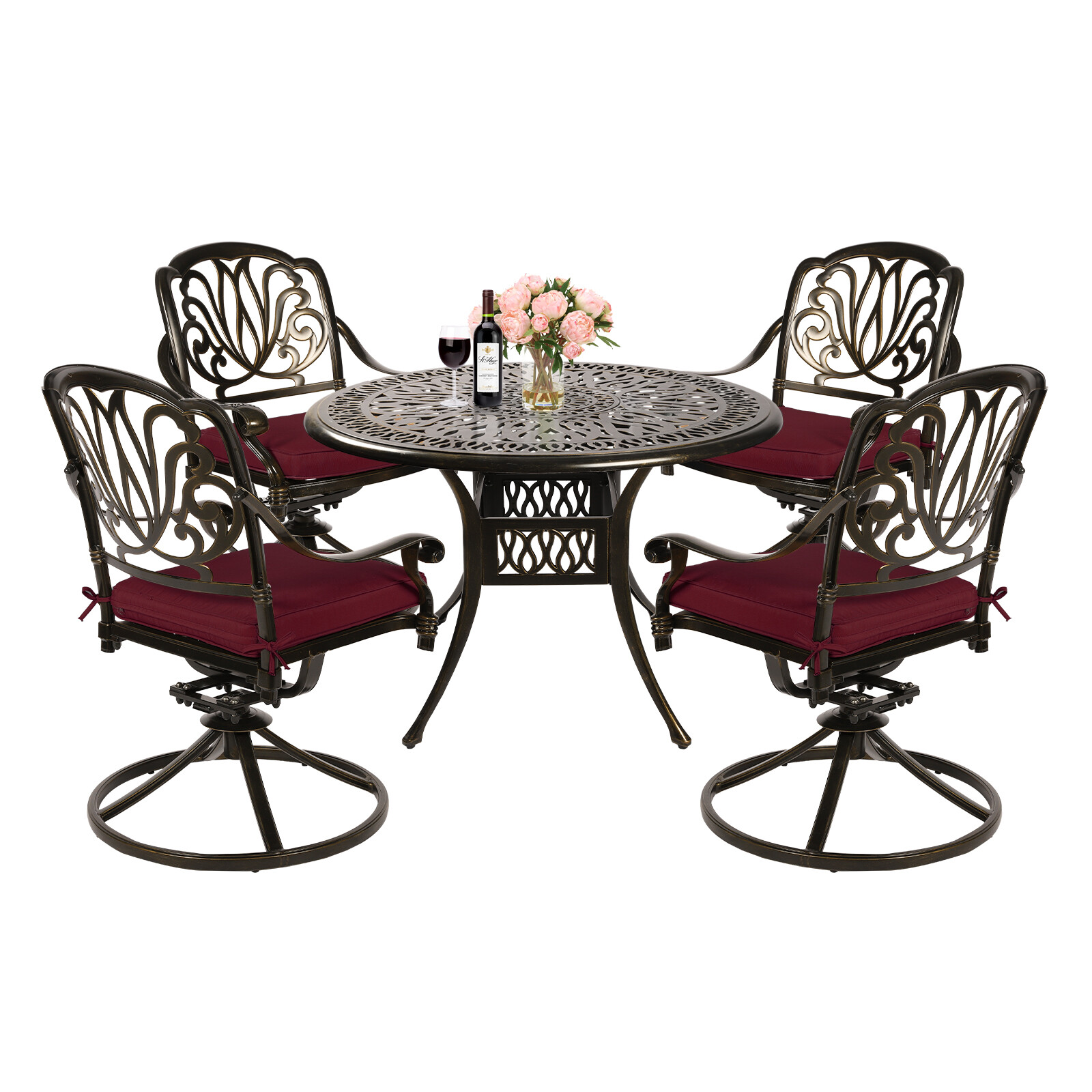 5-Piece Outdoor Patio Dining Set Cast Aluminum Bistro Sets with 4 Chairs & Table