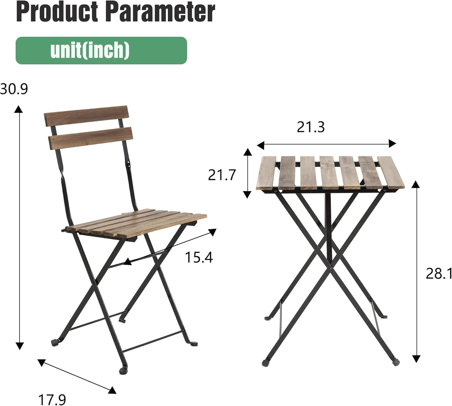 3 Pieces Bistro Set Outdoor Furniture Sets 2Folding Chairs and Table Steel Frame