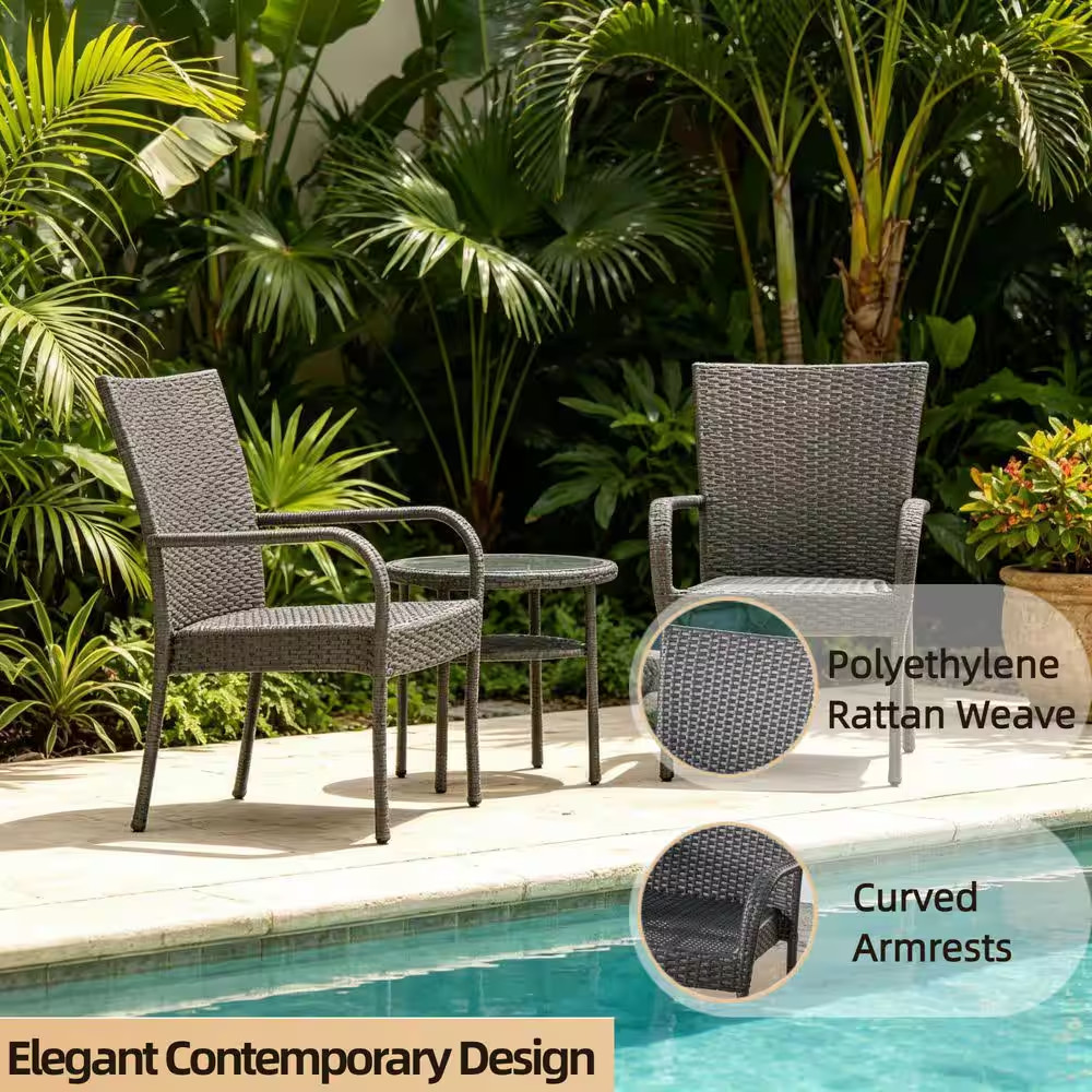 35 In. H Rattan Outdoor Dining Chairs Wicker Patio Chairs in Gray (Set of 2)