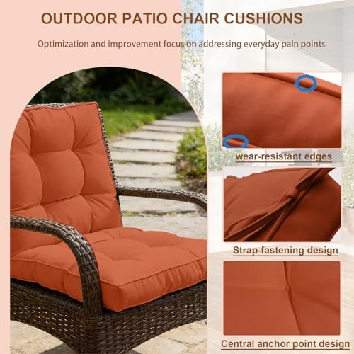 2 Piece Outdoor Patio Chair Cushions, Fade 24x24x6 inch – 2 pieces Orange