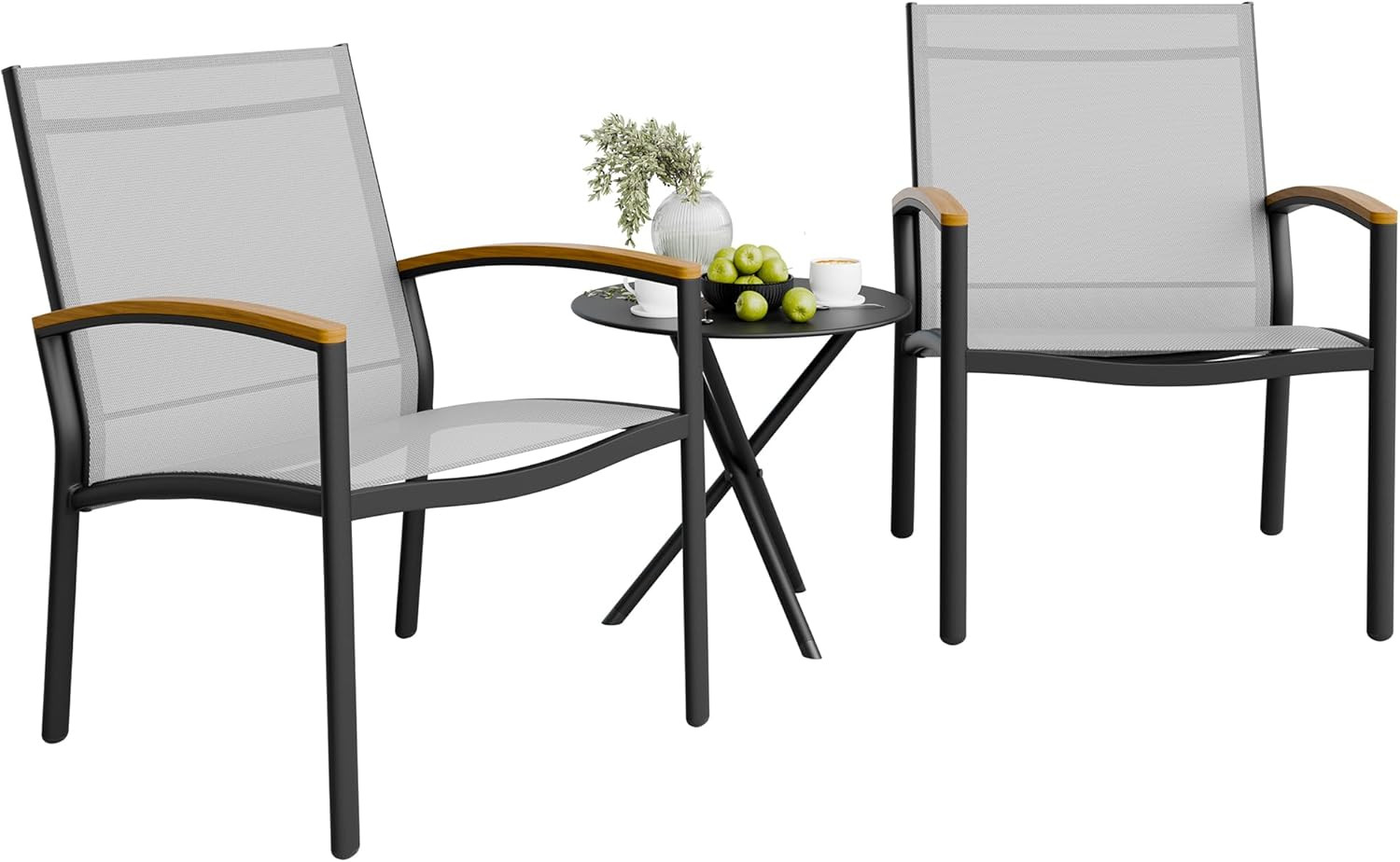 3 Pieces Patio Bistro Sets, Outdoor Textilene Fabric Conversation Bistro Set, Te