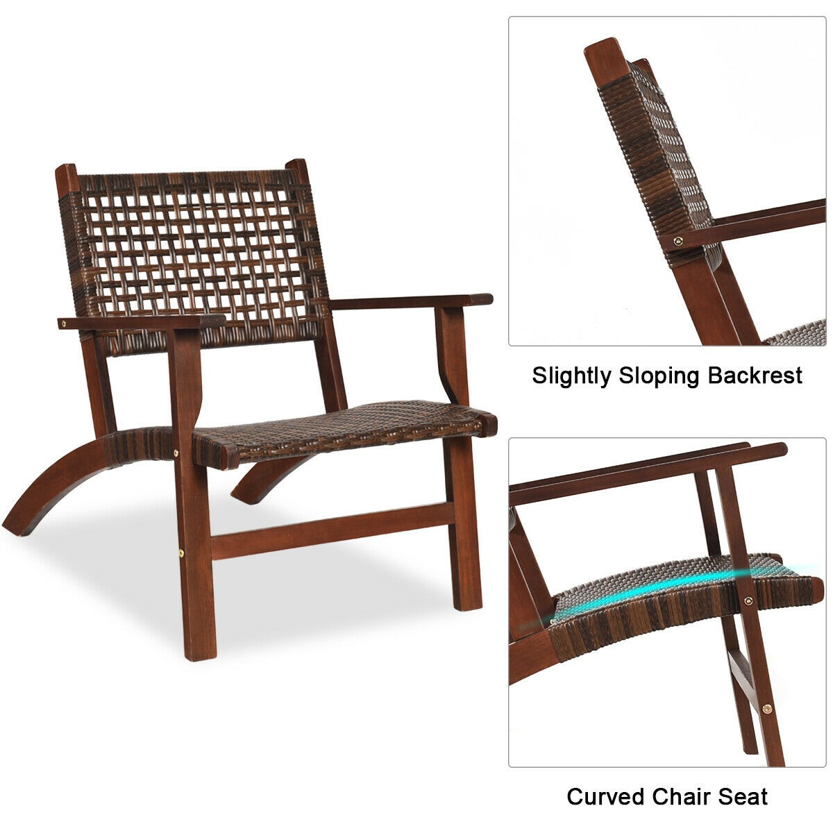 3PCS Rattan Patio Chair & Table Set Outdoor Furniture Set w/ Wooden Frame