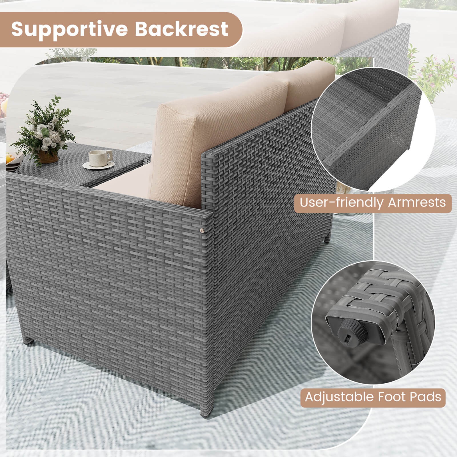 2 PCS Patio Loveseat w/ 31 Gal Multifunctional Storage Ottoman and Soft Cushions