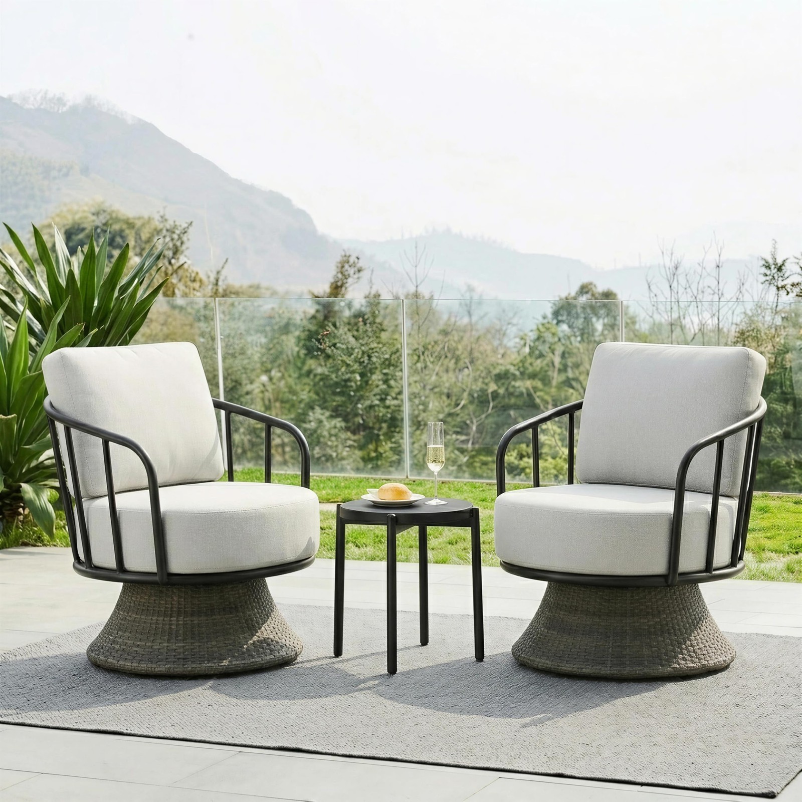 KISLOT 3 PCS Patio Furniture Set,Outdoor Swivel Chairs Set of 2 w/Side Table,…