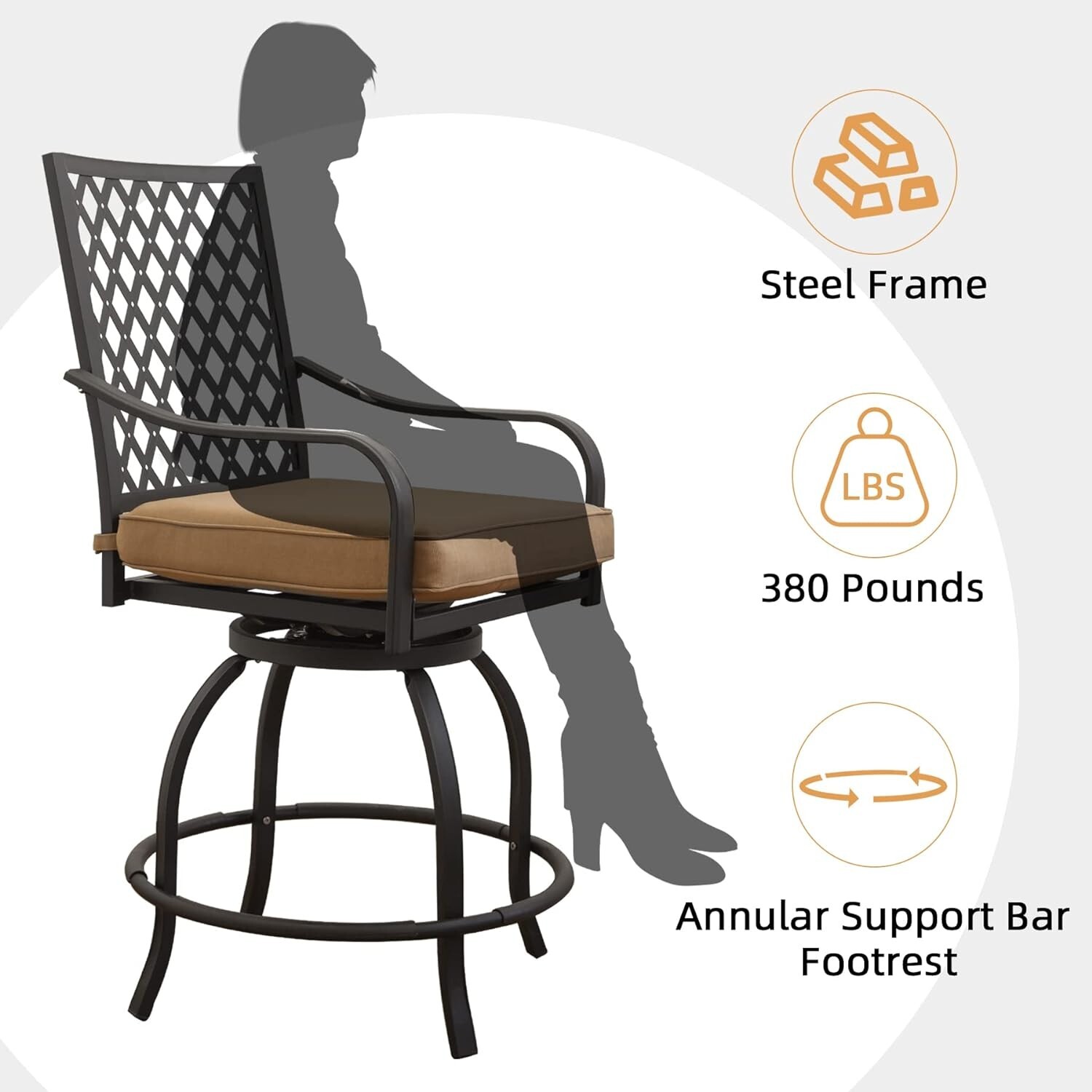 Domi 3 Piece Patio Bar Set w/Swivels Bar Stool&Table,Seat Cushion for Patio,Yard