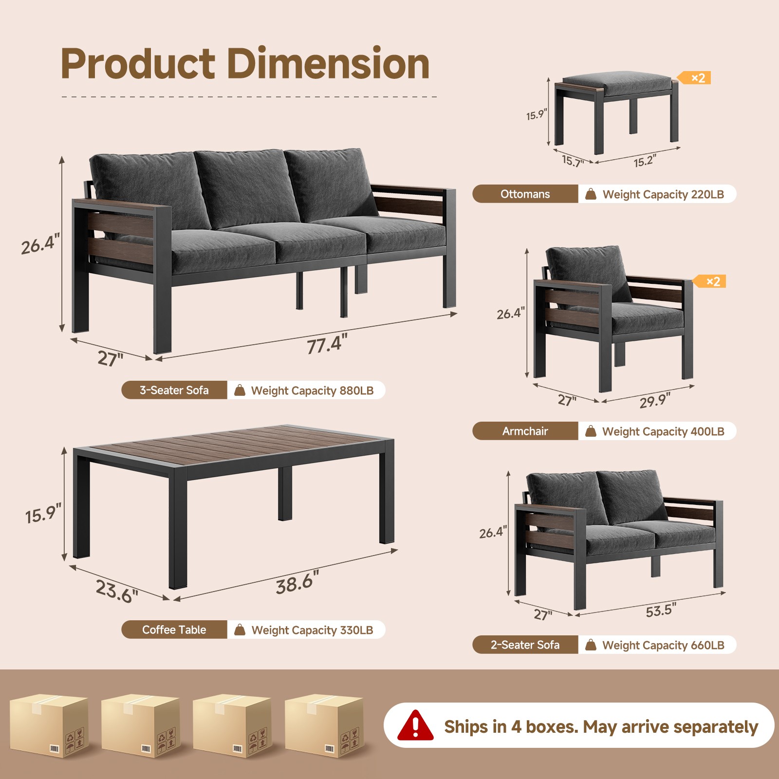 Aluminum Patio Furniture Set,Outdoor Metal Sofa for Patio Conversation Set