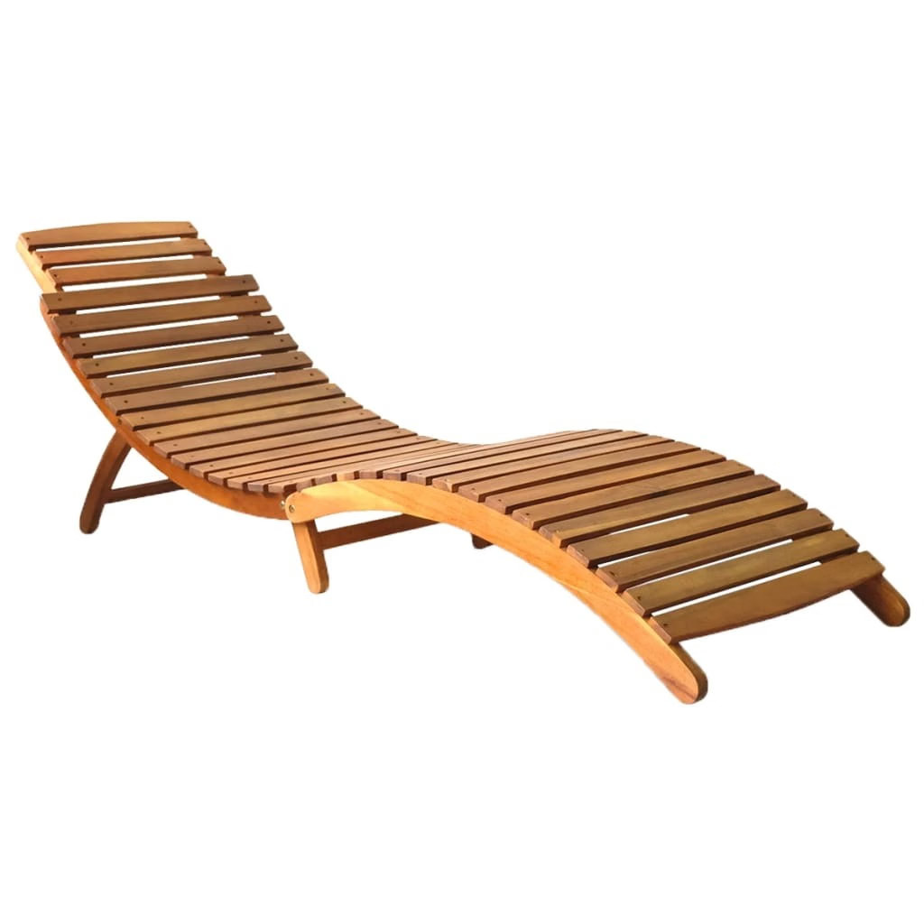 Sunlounger Beige and wood Solid acacia wood, Fabric (100% polyester)