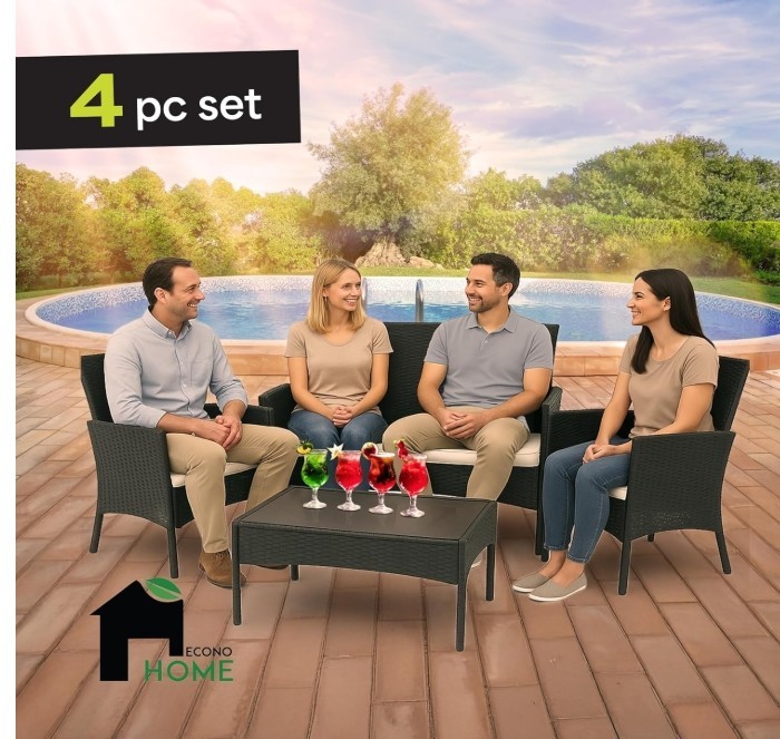 4-Piece Outdoor Patio Furniture Set – Patio Set with 2 Rattan Chairs, 1 Loveseat