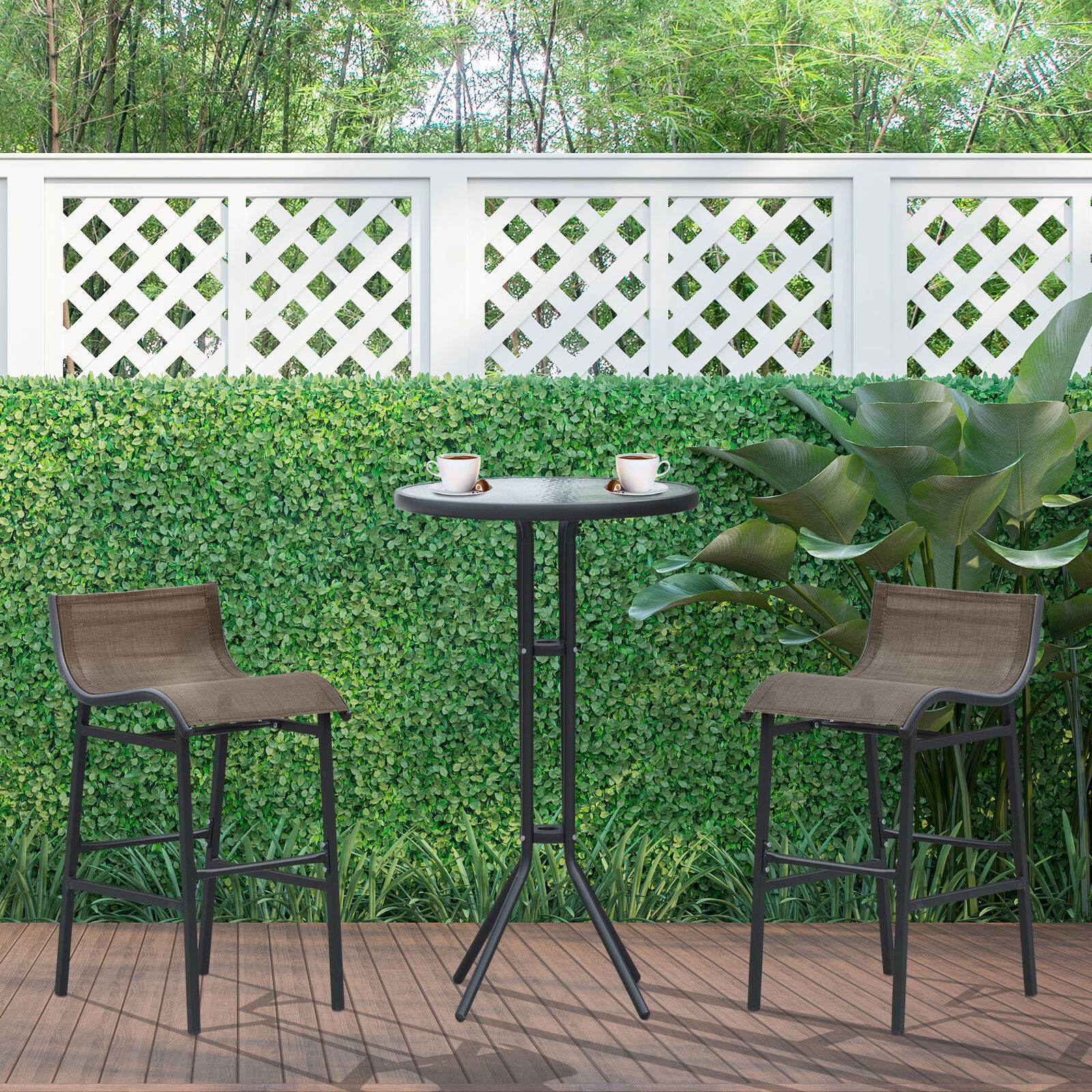 3 Piece Bar Height Outdoor Bistro Set Patio Table Chairs Garden Pool Backyard