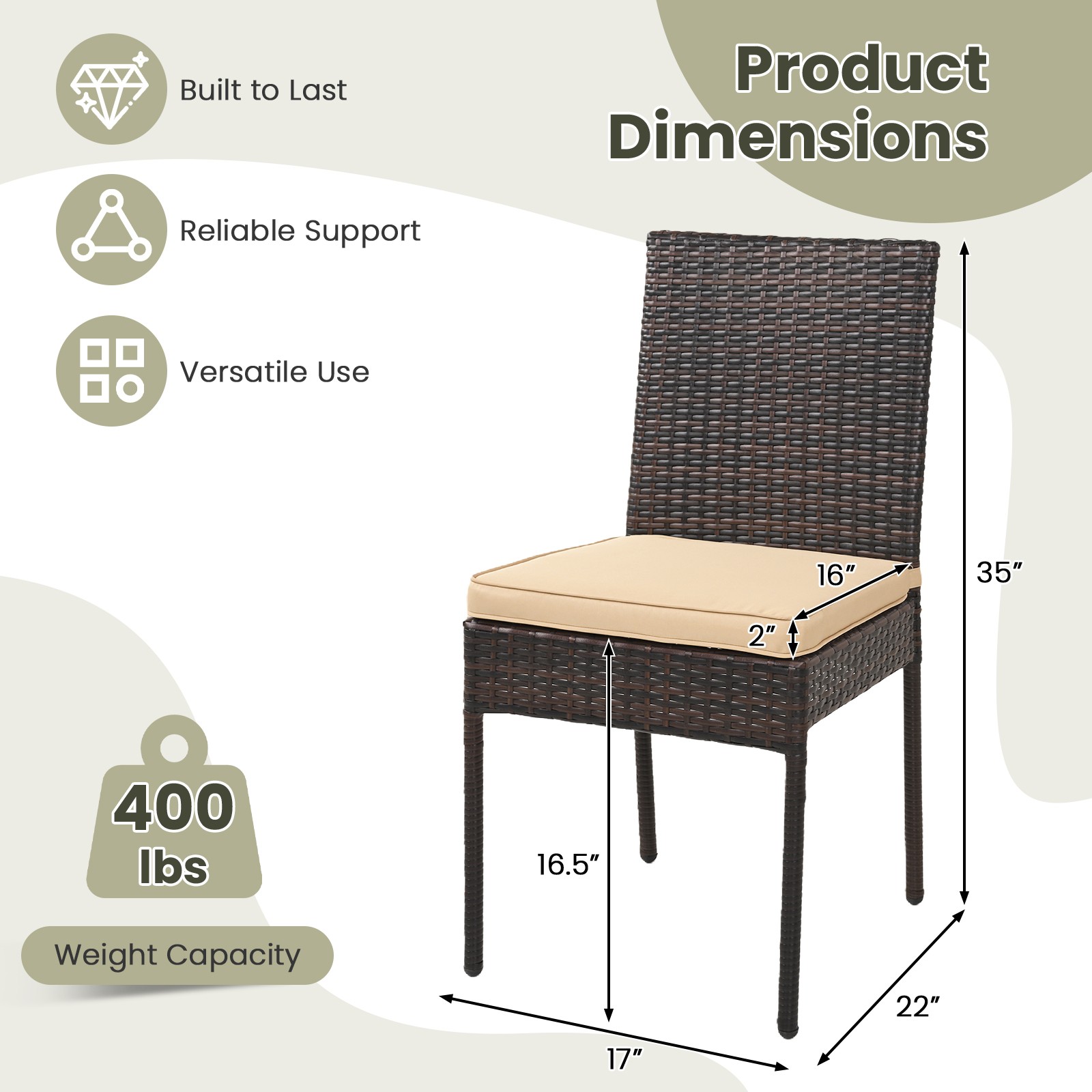 PE Wicker Patio Chairs Set of 4, Outdoor Dining Chairs w/Cushions, Metal Frame