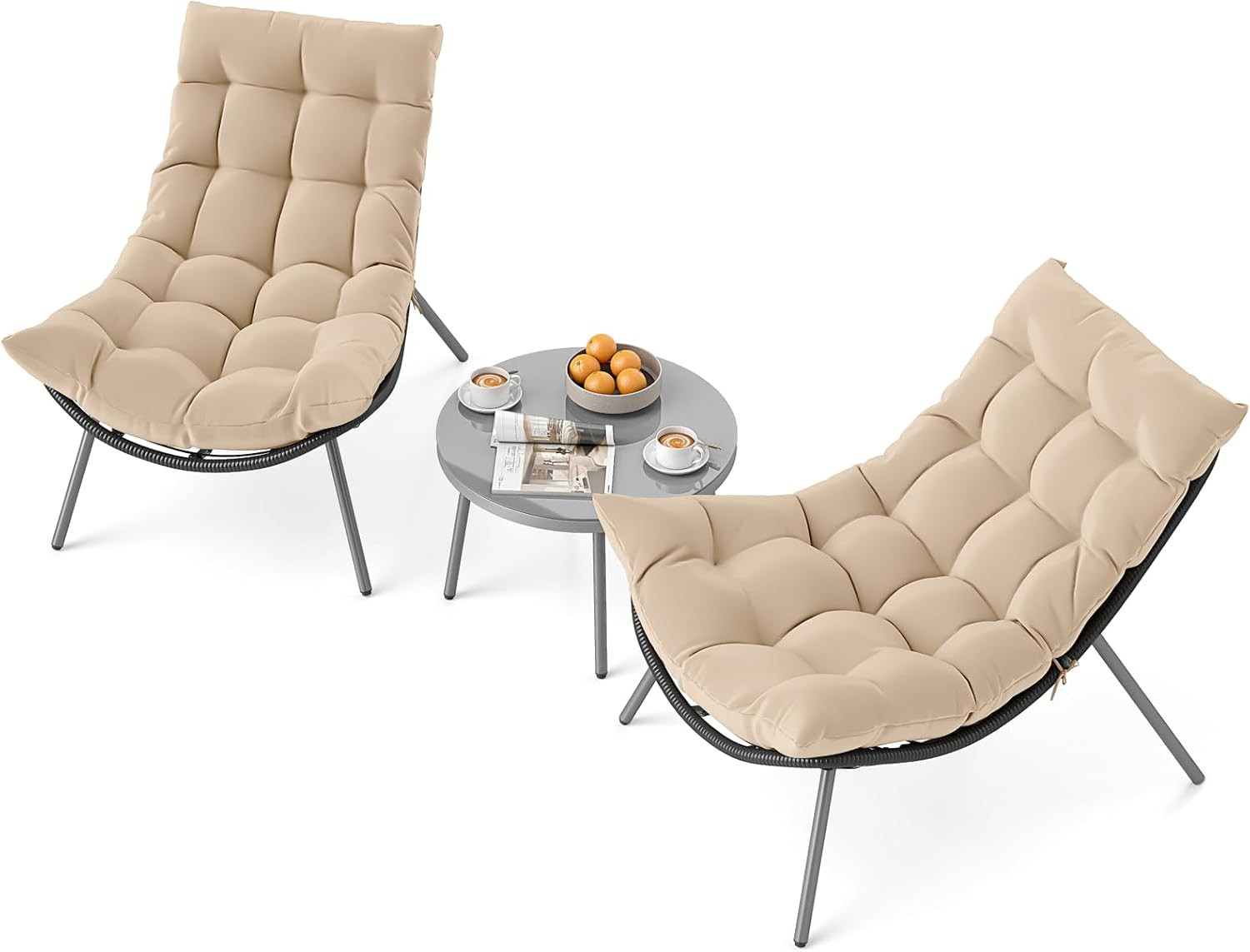 3 Pieces Patio Furniture Set, Outdoor Rattan Wicker Bistro Conversation Set with