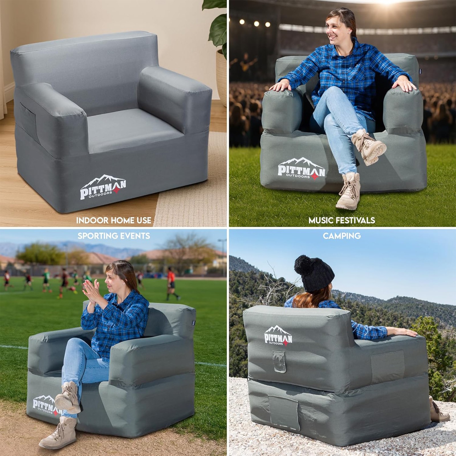 Pittman Outdoors 3 Piece Inflatable Furniture Set with Couch, Chair, and Ottoman