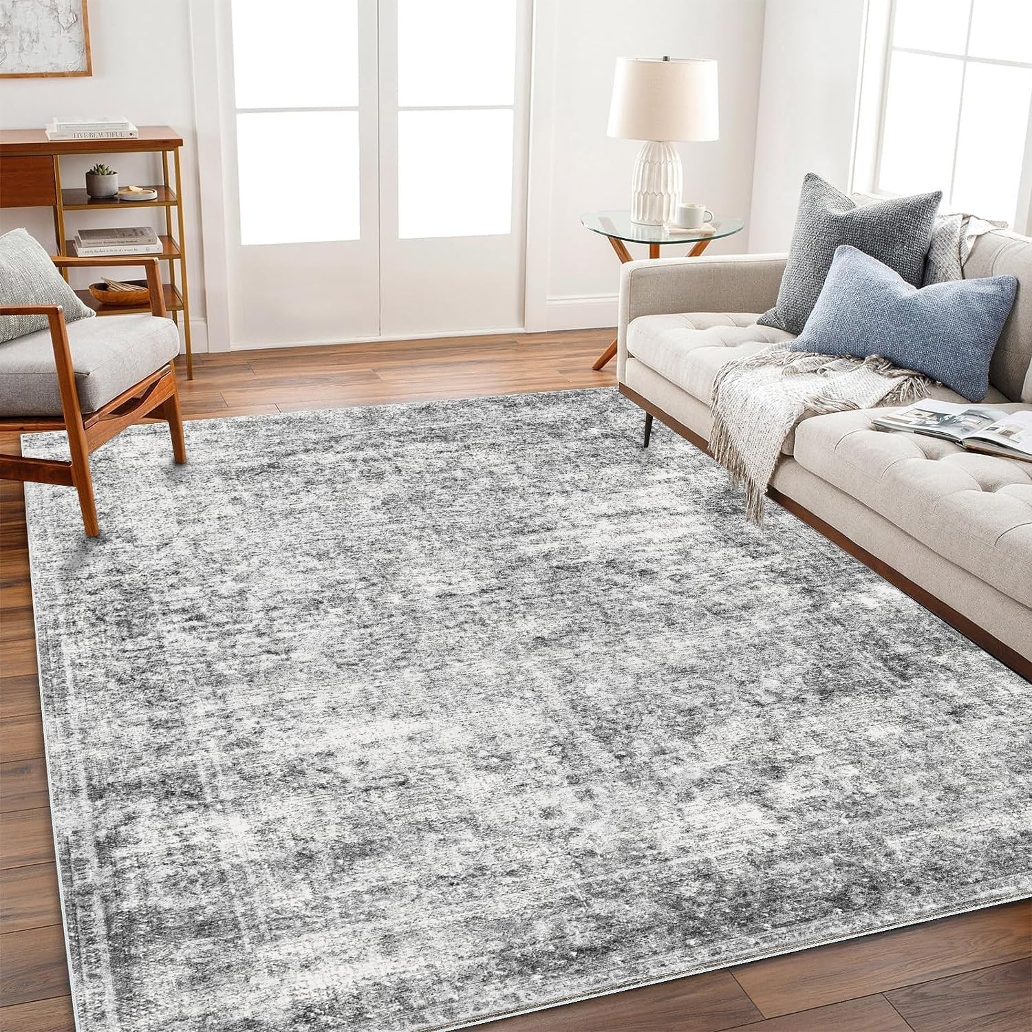 CHPLANT Area Rug 8×10 Washable Rug Gray Vinta Tradital Mat