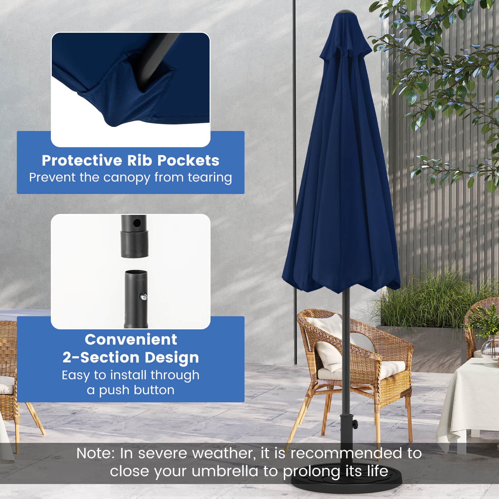 Outdoor Patio Umbrella Modern Table Umbrella with 8 Heavy Duty Ribs Sun-proof