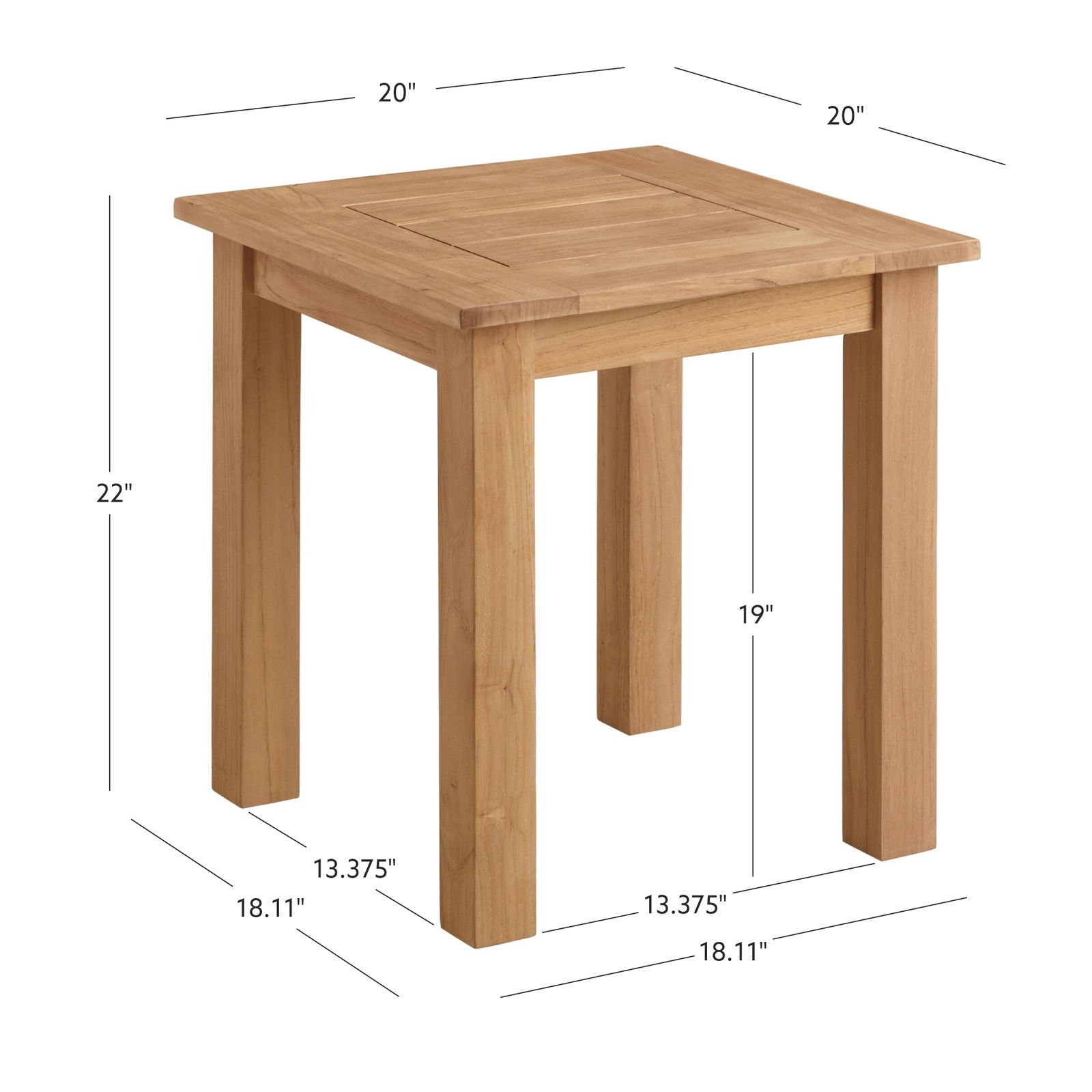 Linon Barlow Teak Outdoor Square Side Table 22″ High in Natural Oil Finish