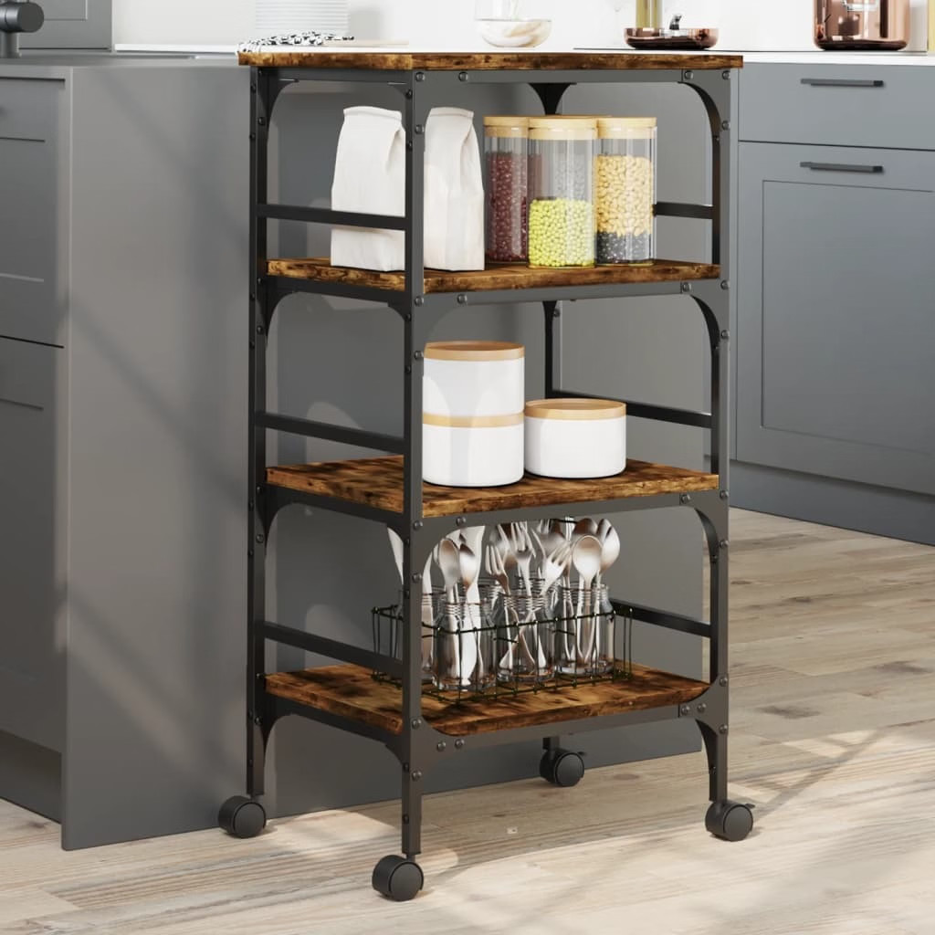 Kitchen Trolley Smoked Oak 17.7″x13.8″x35.2″ Engineered Wood