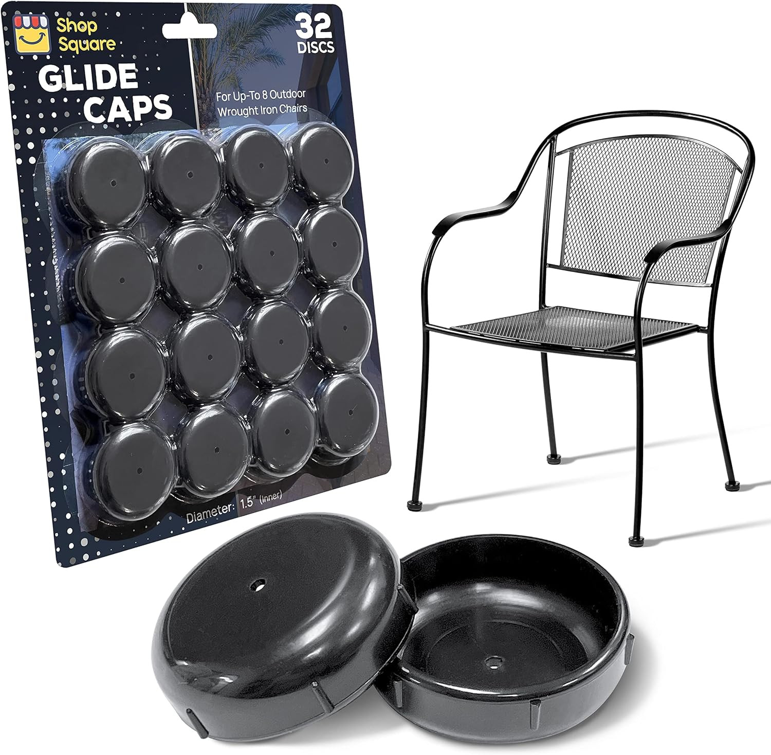 Wrought Iron Patio Furniture Feet Caps (32 Pack, Black) – 1.5″ round Plastic Out