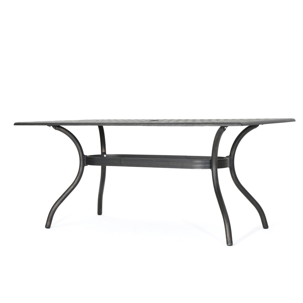 Vintage Rectangular Patio Dining Table, Outdoor Cast Aluminum w/ Copper Finish