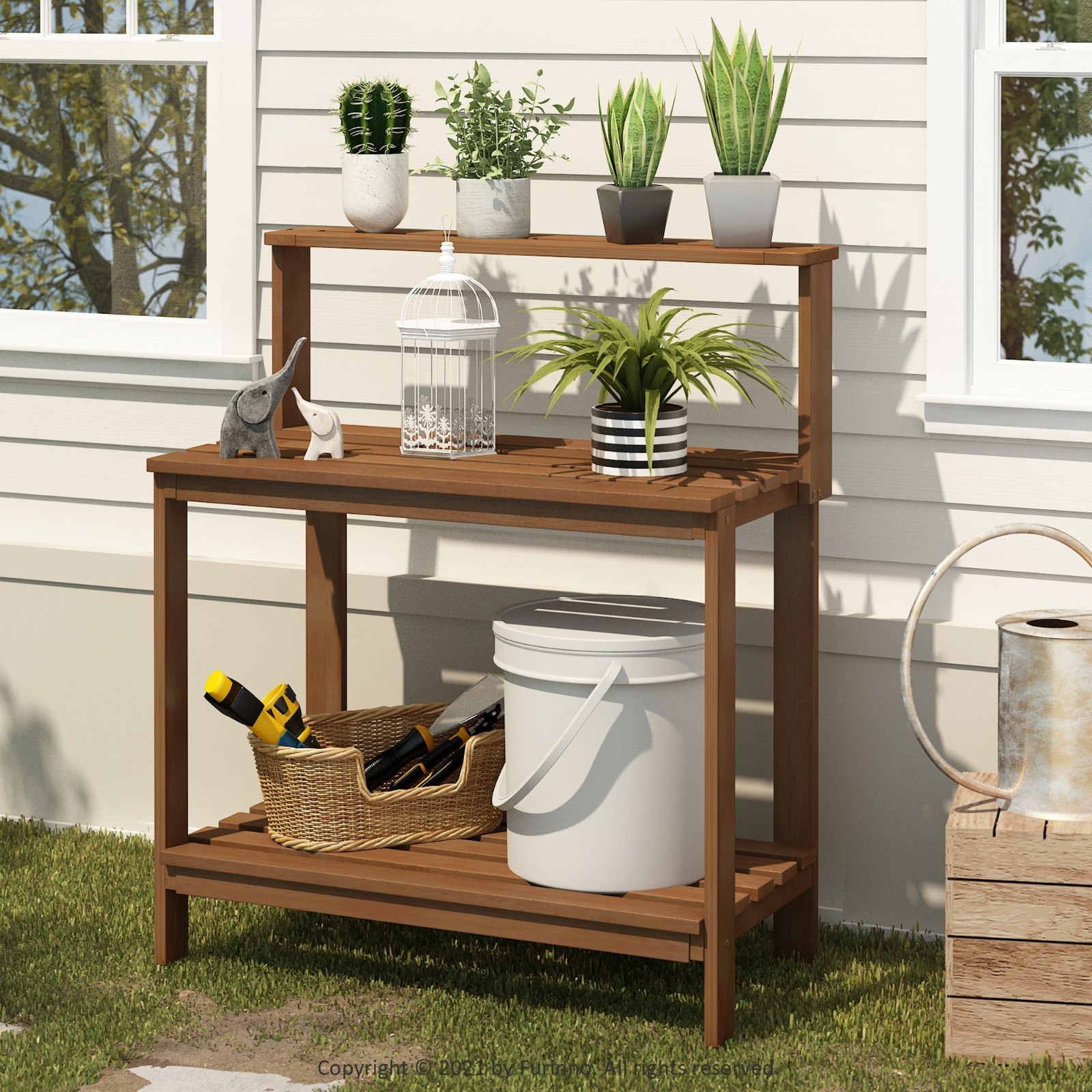 Outdoor Natural Wood Potting Bench Brown