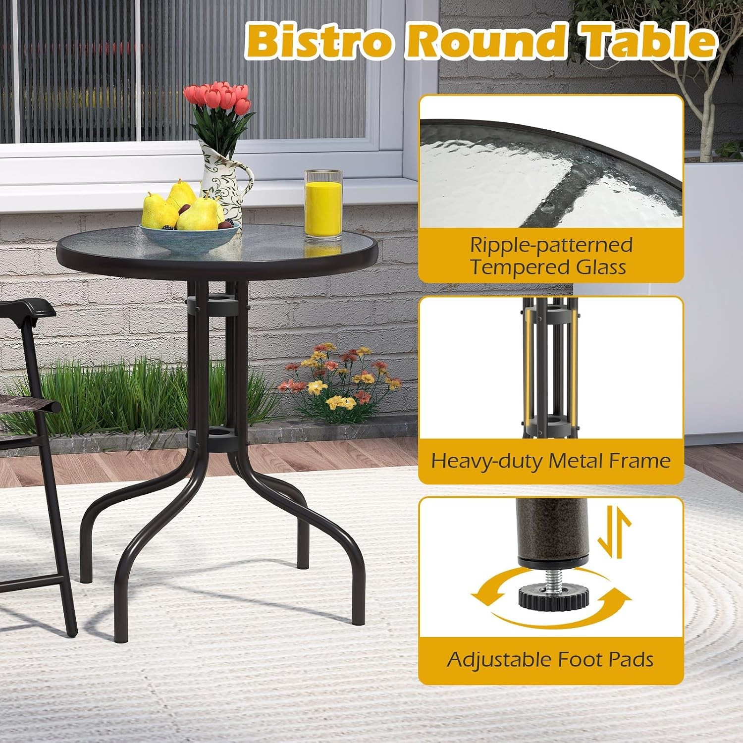 Bistro Table & Chairs Set of 2 Outdoor 3 Piece Patio Bistro Set W/ 1.57”
