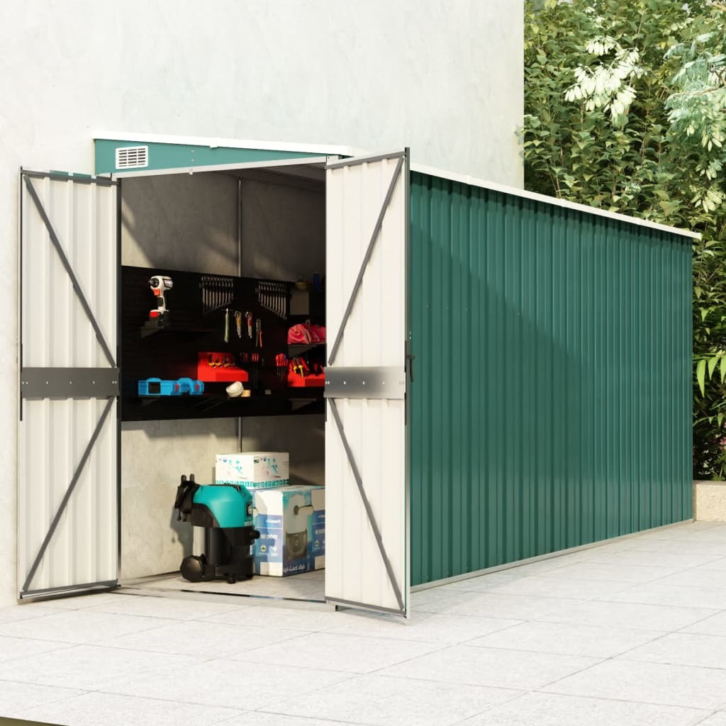 Wall-mounted Garden Shed Green 46.5″x150.4″x70.1″ Galvanized Steel