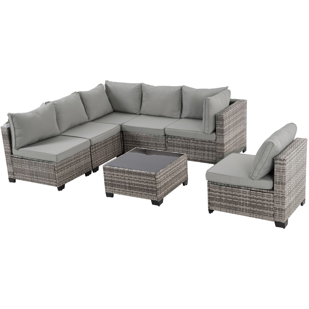 Outdoor Wick Conversation Set Patio Furniture Sectional Sofa w/Cushion Table