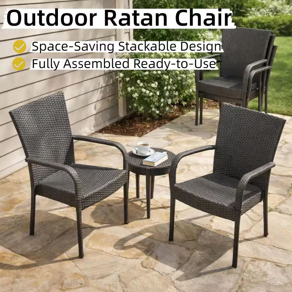 35 In. H Rattan Outdoor Dining Chairs Wicker Patio Chairs in Gray (Set of 2)