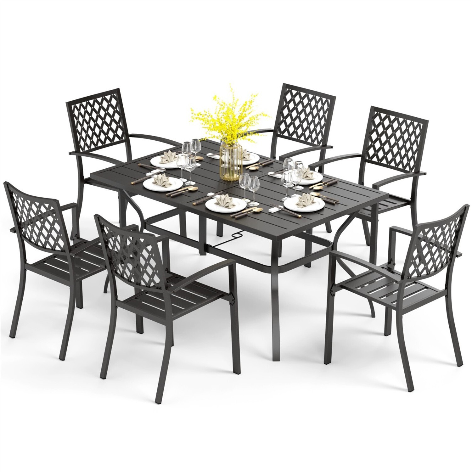 Outdoor Patio Dining Set Tables with Umbrella Hole for 6 Person