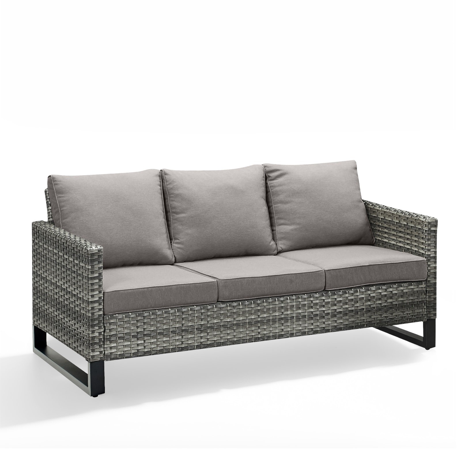 Outdoor 3-Seat Patio Wicker Sofa Grey – Grey