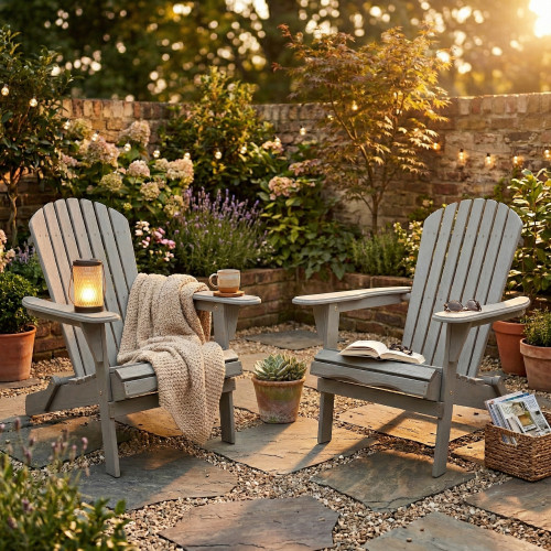 2pcs Wood Lounge Patio Chair for Garden Wooden Folding Embossed Adirondack Chair