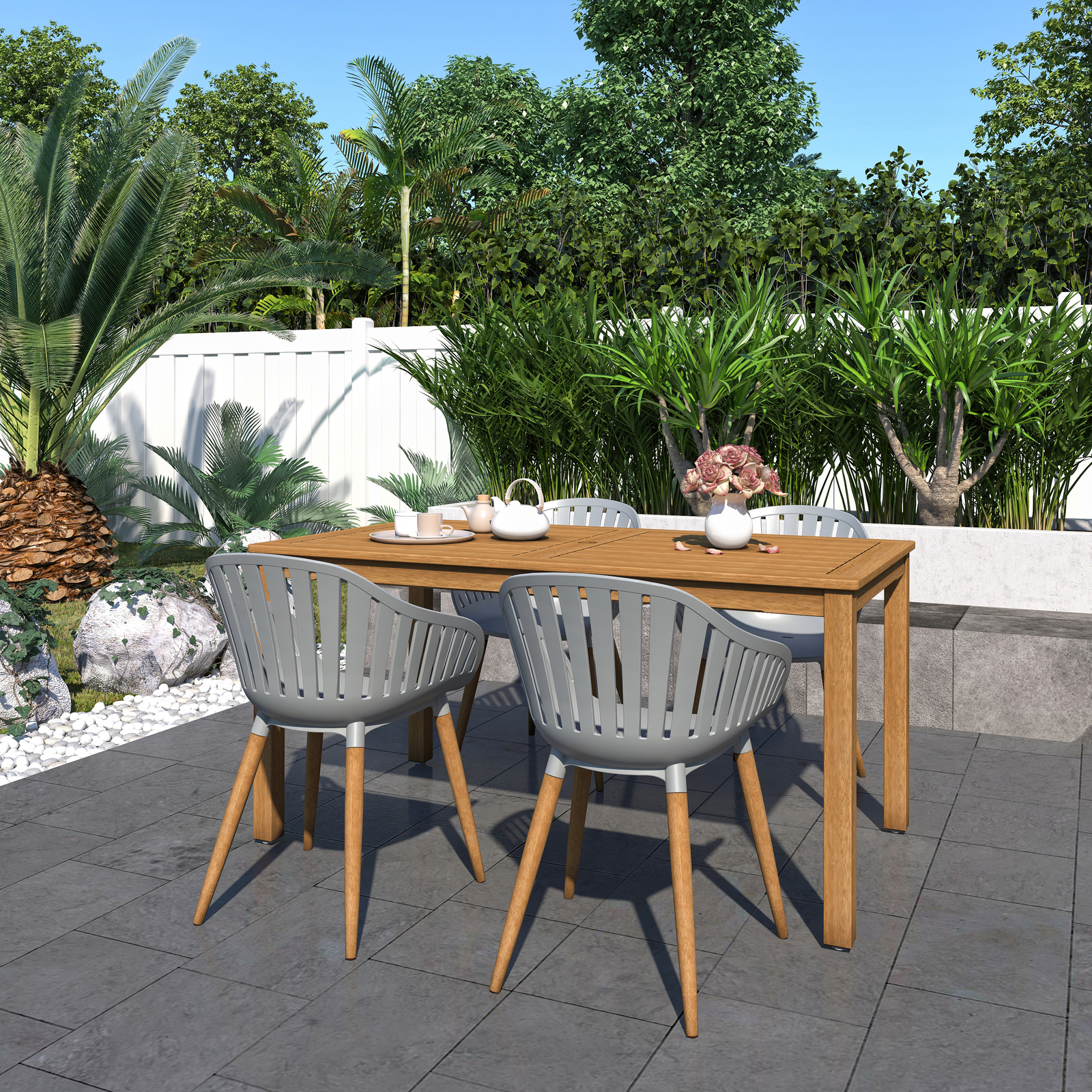 Amazonia Craux 5-Piece Outdoor Dining Set | Teak Finish | Grey Chairs