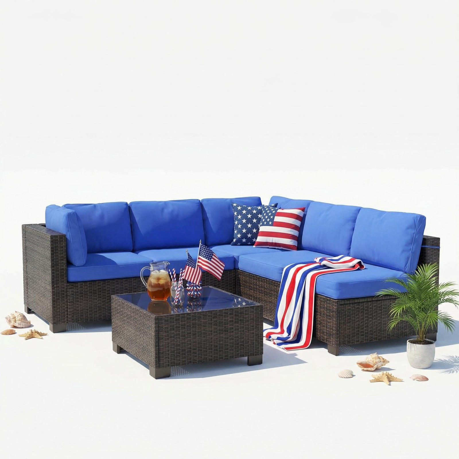 7-Piece PE Rattan Wicker Outdoor Furniture Set – Stylish Modular Sectional Sofa