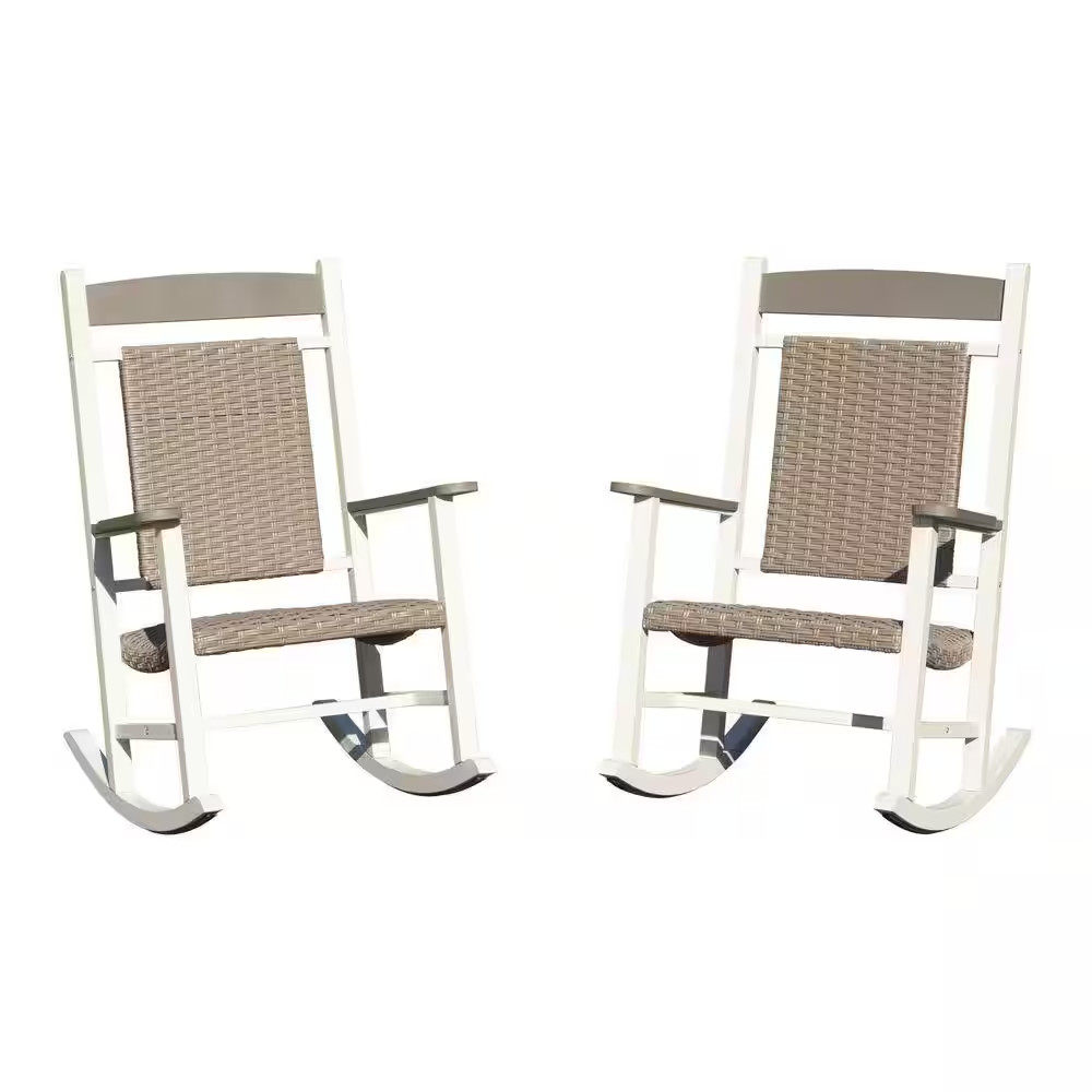 Set of 2 Wicker Outdoor Rocking Chairs-Oversized Wicker Patio Rockers, 380 Lbs C