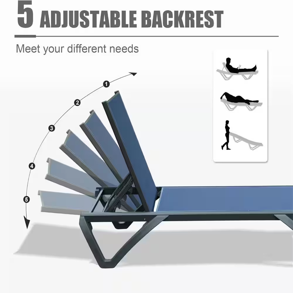 3-Piece Patio Chaise Lounge Set, Aluminum Metal Outdoor Sectional Set Side Table