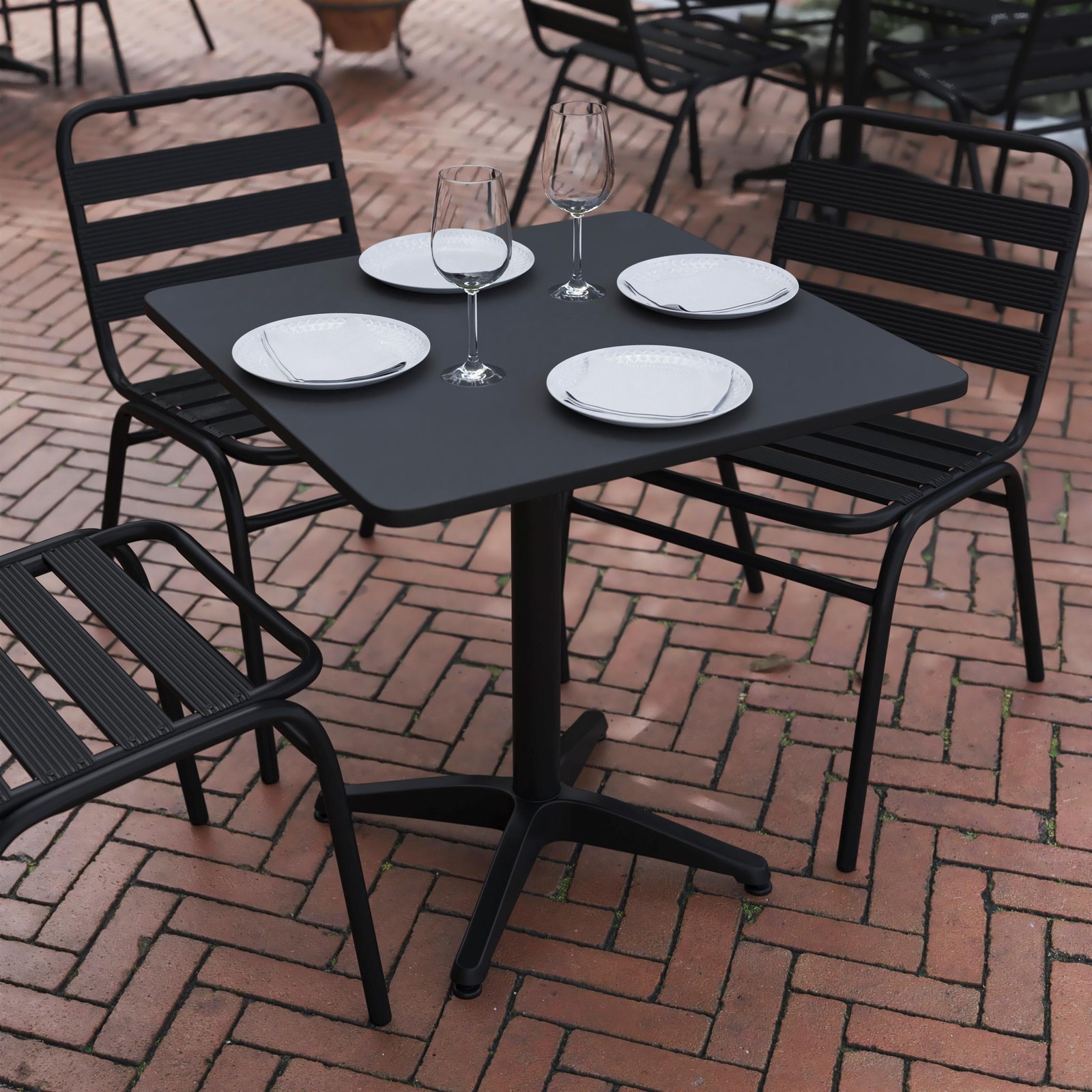 27.5″ Square Metal Smooth Top Indoor-Outdoor Table with Base – Black