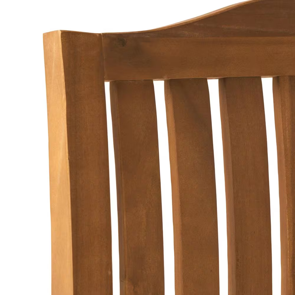 2-Pieces Outdoor Wood Dining Chairs with Cream Cushions for Garden in Brown