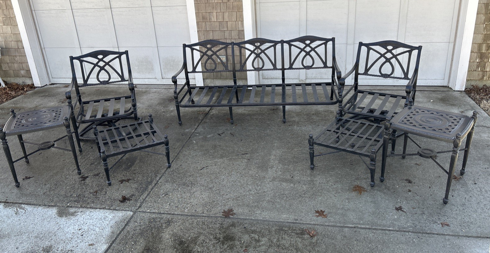 7 pc Gensun Grand Terrace Cast Aluminum Patio Set Swivel Chairs , Couch ,Tables