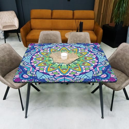 2pcs Diwali Mandala Decoration Outdoor Square Tablecloth with Elastic 34x34inch