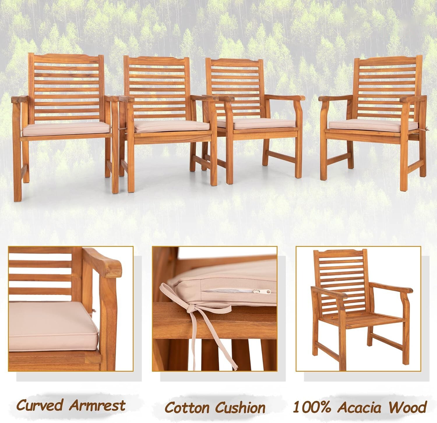 9 PCS Acacia Wood Outdoor Dining Set Patio Furniture Set Wicker Seat and Back