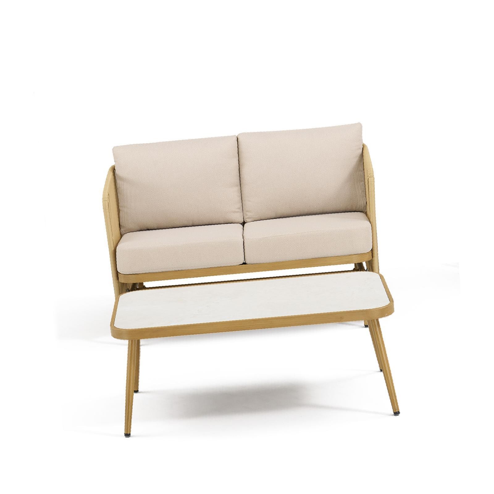 Premium Outdoor Glider Loveseat with Coffee Table, Handwoven PE Rattan,