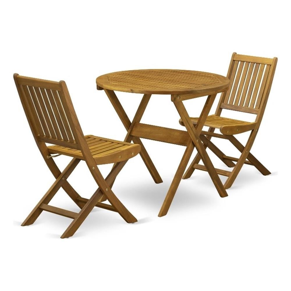 MNDK3CWNA – Wooden Table and 2 Folding Patio Chairs – Natural Oil Finish