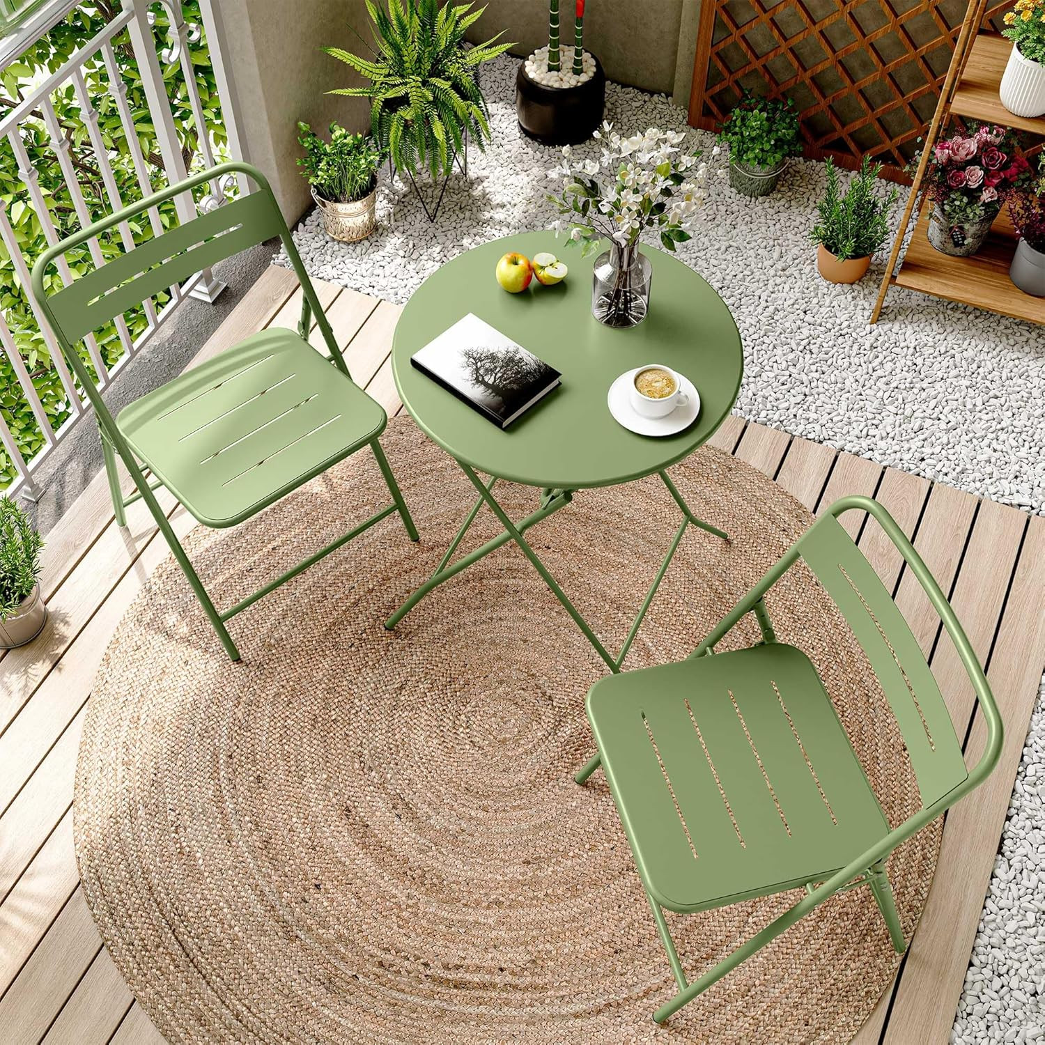 3-Piece Steel Folding Bistro Set, Premium Weather-Resistant Patio Table & 2 Chai