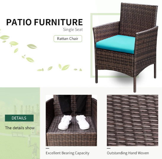 Devoko 3pc Outdoor Patio Conversation Set Wicker Bistro Chairs Blue