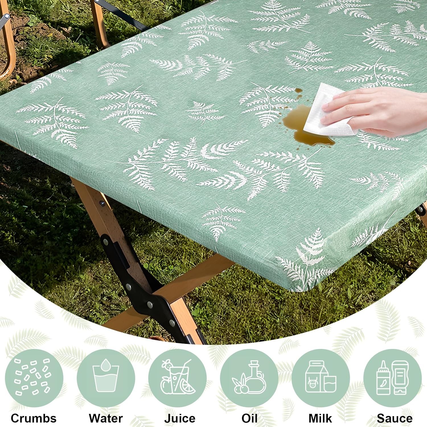 Fitted Tablecloth for 6 Foot Rectangle Tables Green Table Cloth Picnic Vinyl