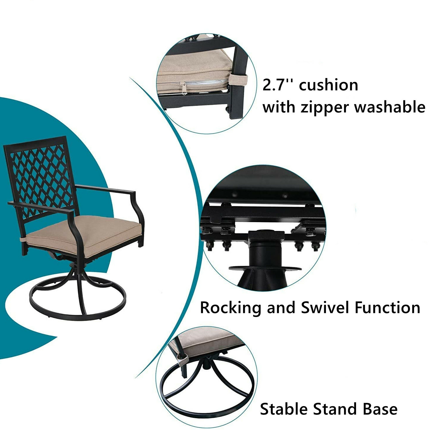 7 Piece Patio Outdoor Dining Sets Swivel Chairs with Cushion and Metal Table