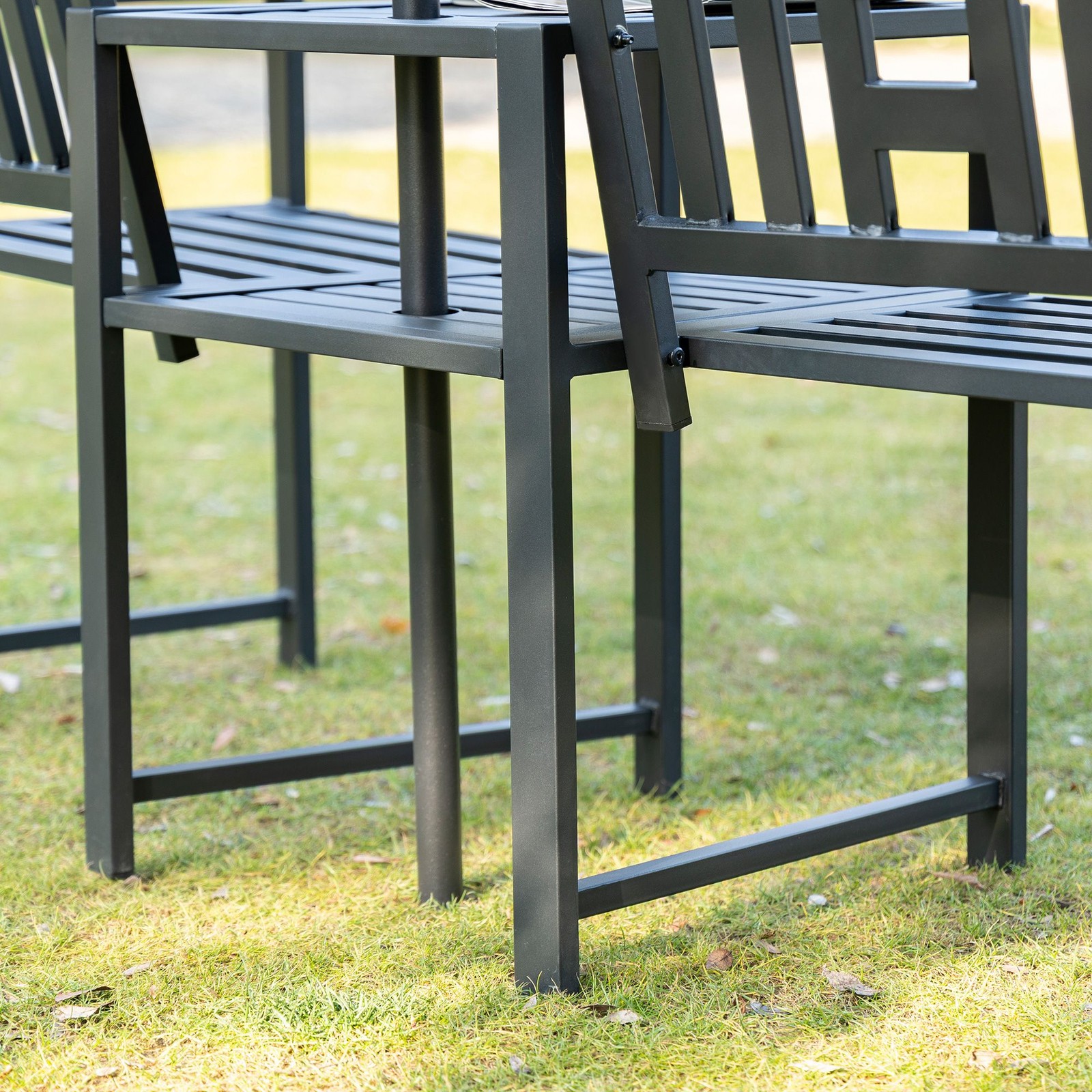 Powder-Coated Metal Patio Loveseat w/ 65in L Table & Umbrella Hole