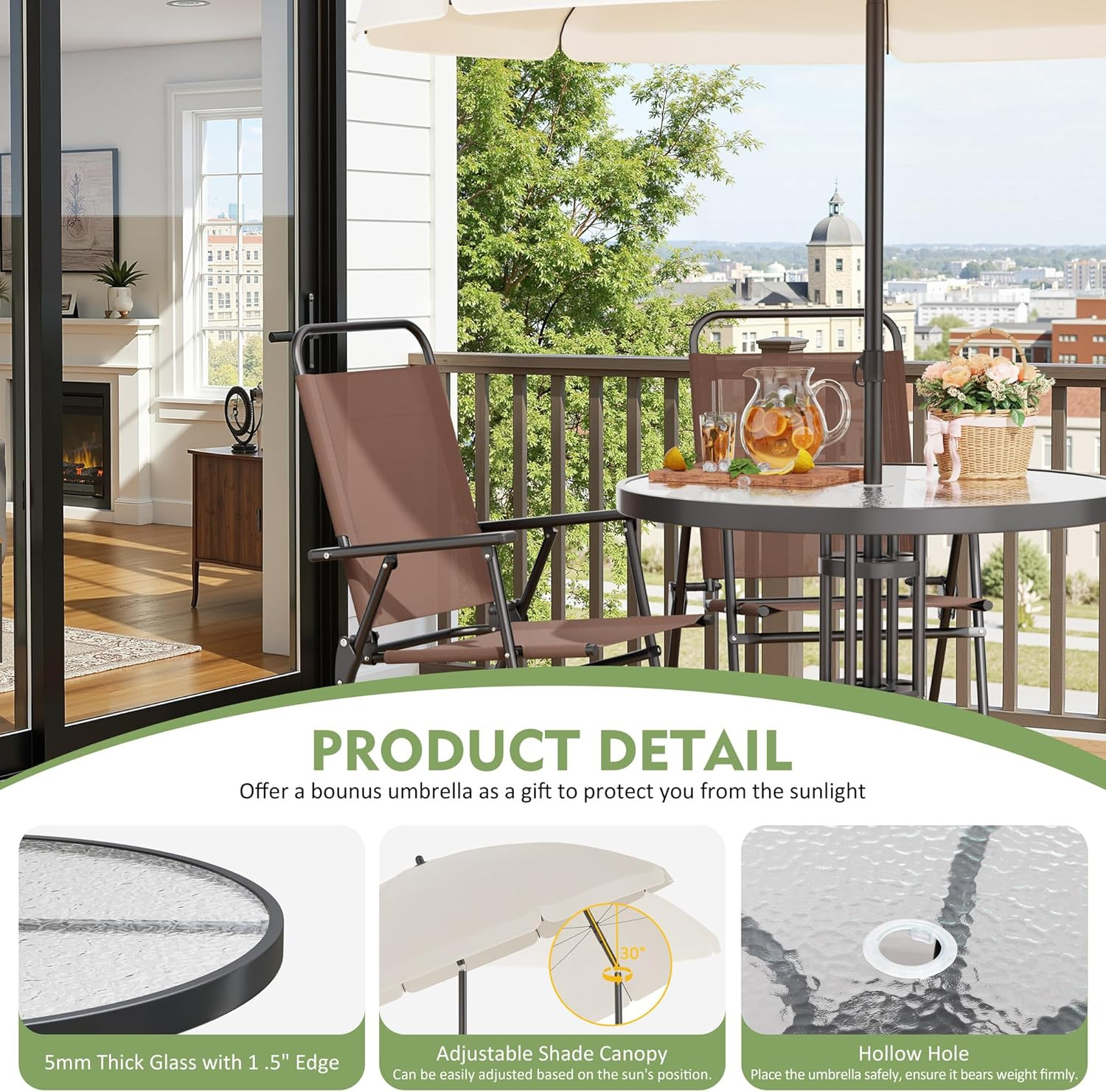Light Brown 6-Piece Outdoor Furniture Set with Umbrella for Patio & Balcony