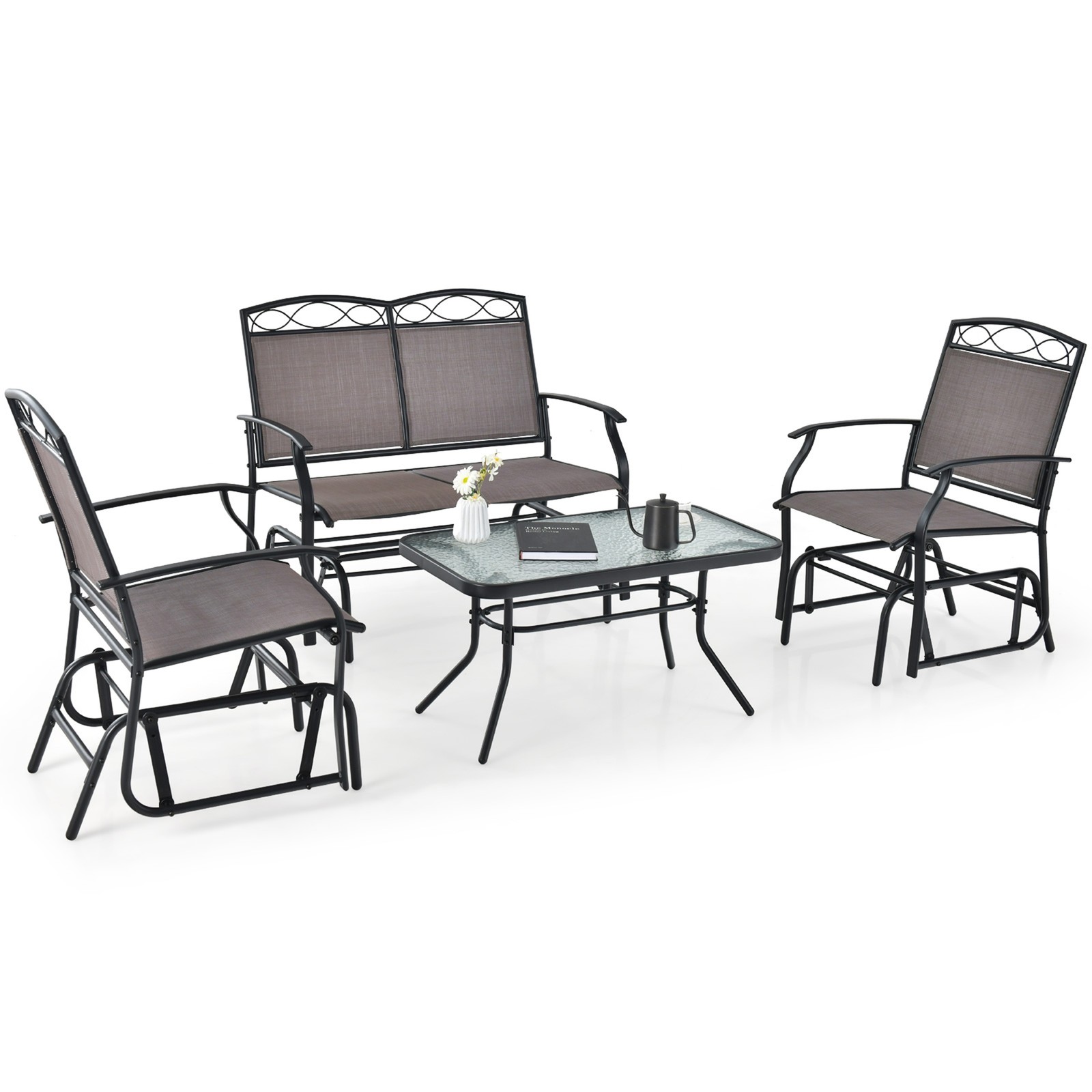 4PCS Outdoor Glider Chair & Table Set Patio Conversation Furniture Set