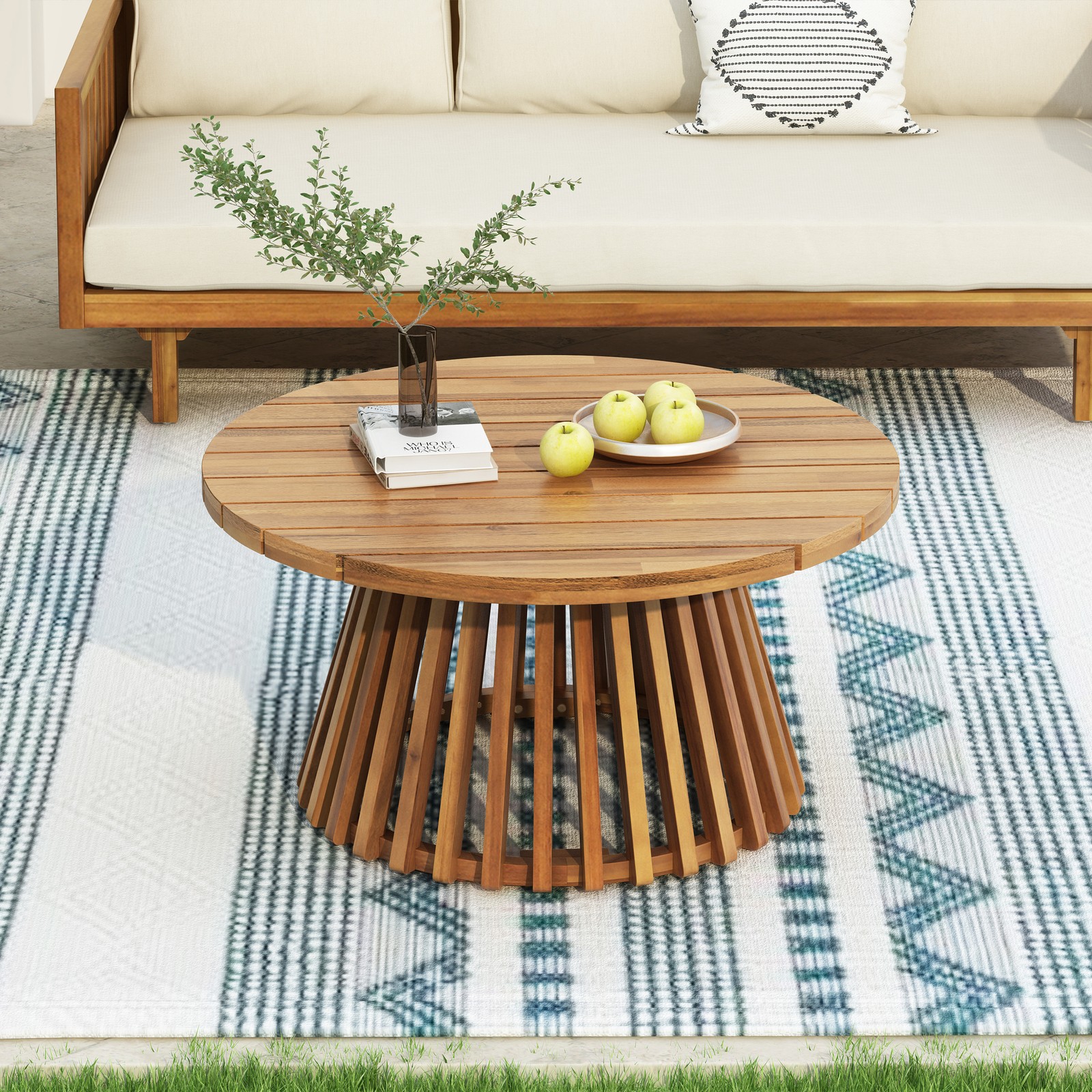 Acacia Wood Patio Furniture Set Outdoor 3 Seater Daybed with Table Lounge Chair